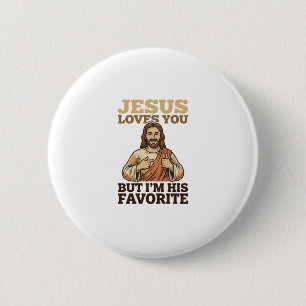 Jesus Loves You Funny Vintage Faith Shirt Design_1 6 Cm Round Badge