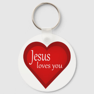 Jesus Loves You Heart Affirmative Keychain