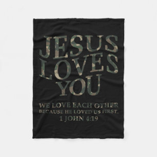 Jesus Loves You Me Camo Christian Youth Men God So Fleece Blanket