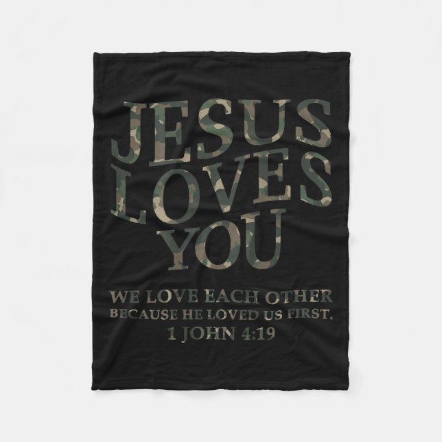 Jesus Loves You Me Camo Christian Youth Men God So Fleece Blanket (Front)