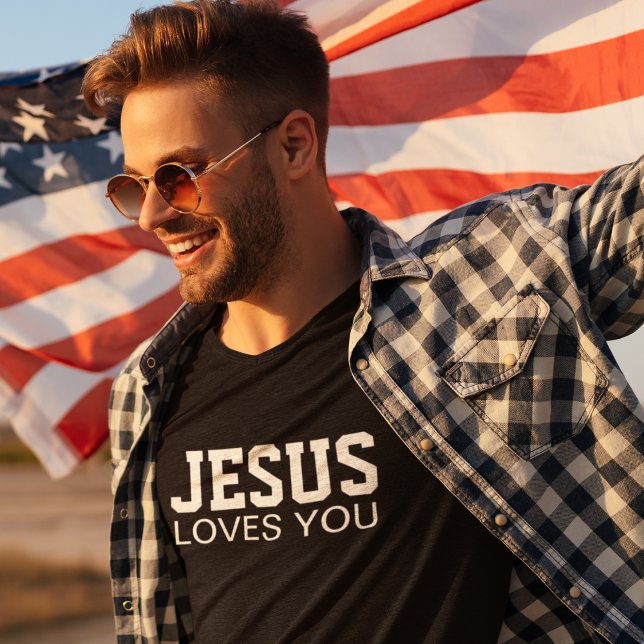 Jesus Loves You Motivational Typography T-Shirt (Creator Uploaded)