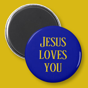 Jesus loves you Navy blue and gold Magnet