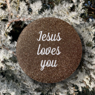 Jesus Loves You Personalise Faux Glitter Glam Gift 3 Cm Round Badge