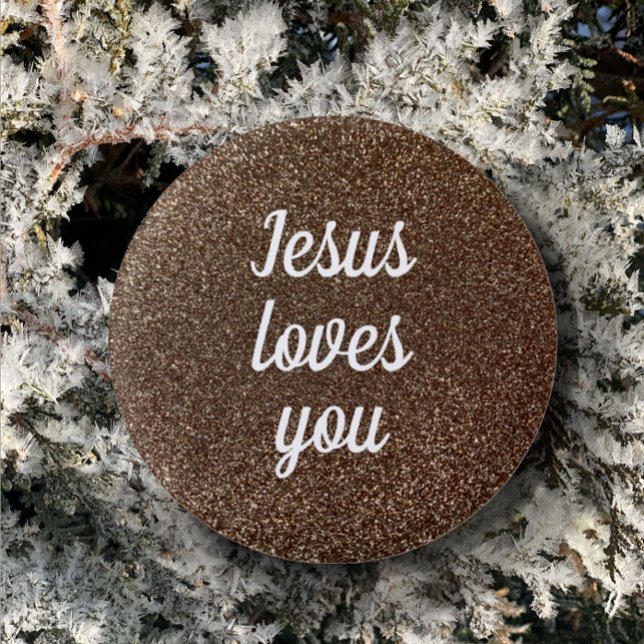 Jesus Loves You Personalise Faux Glitter Glam Gift 3 Cm Round Badge (Stylish trendy button customized for you favorite quote.  Jesus loves you elegant chic Christian art)