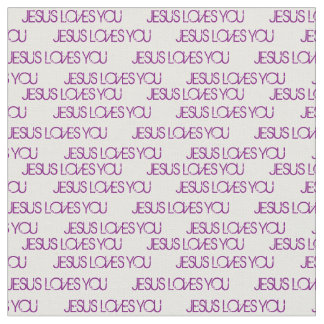 Jesus Loves You Purple Grunge Font White Fabric