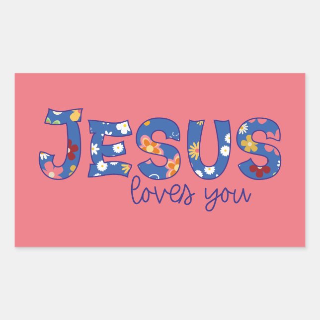 Jesus loves you rectangular sticker (Front)