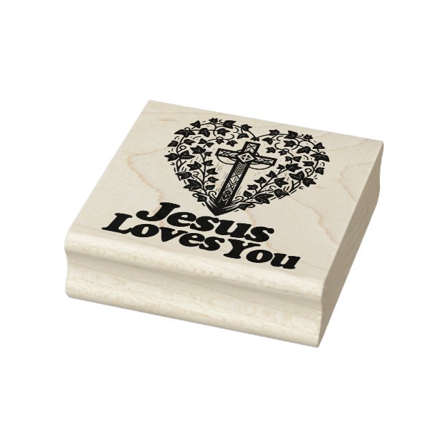 Jesus Loves You Retro Green English Ivy            Rubber Stamp (Stamp)