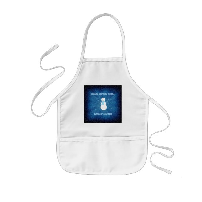 Jesus Loves You Snow Much! Christian Snowman Blue Kids Apron (Front)