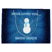 Jesus Loves You Snow Much! Christian Snowman Blue Large Gift Bag (Back)