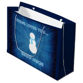 Jesus Loves You Snow Much! Christian Snowman Blue Large Gift Bag (Front Angled)