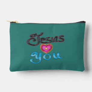 ‘Jesus Loves You’ Turquoise Accessory Pouch