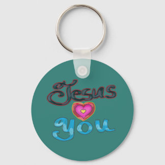 ‘Jesus Loves You’ Turquoise Custom Name  Key Ring