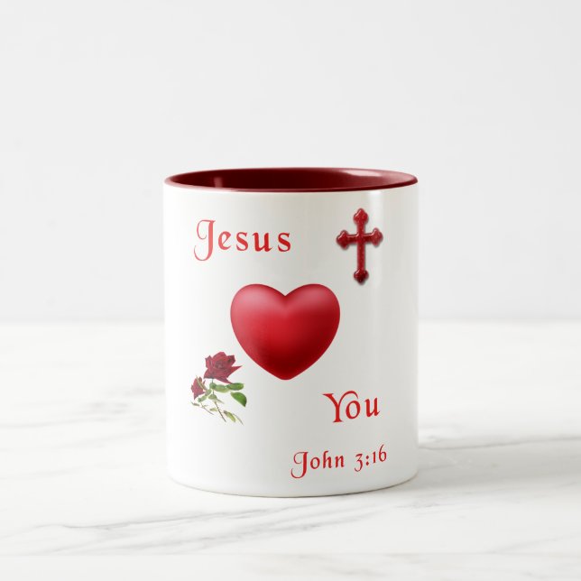jesus loves you Two-Tone coffee mug (Center)
