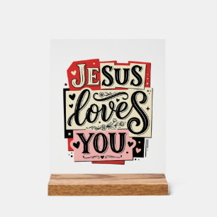 Jesus Loves You Vintage Engraving Christian Typogr Acrylic Sign