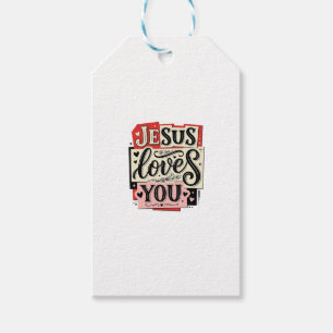 Jesus Loves You Vintage Engraving Christian Typogr Gift Tags
