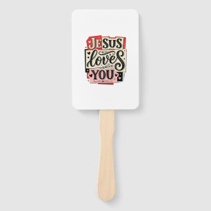 Jesus Loves You Vintage Engraving Christian Typogr Hand Fan