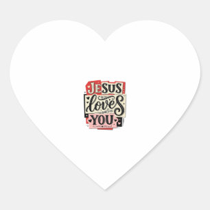 Jesus Loves You Vintage Engraving Christian Typogr Heart Sticker