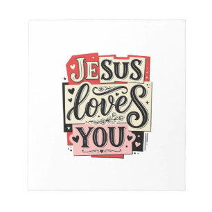 Jesus Loves You Vintage Engraving Christian Typogr Notepad