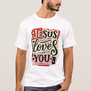 Jesus Loves You Vintage Engraving Christian Typogr T-Shirt