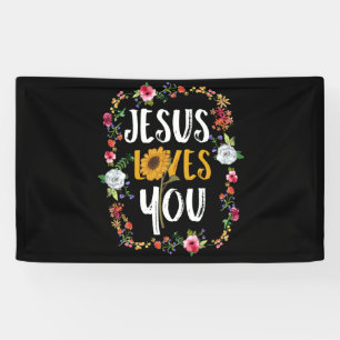 Jesus Loves You With Round Flower Frame Christian Banner