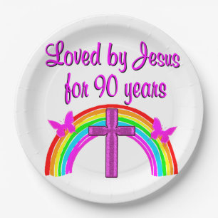 JESUS LOVING 90TH BIRTHDAY PAPER PLATE