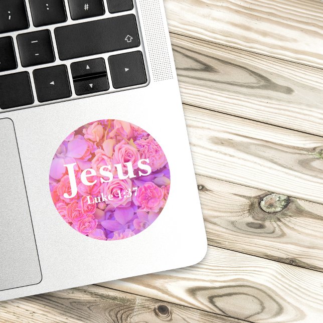 Jesus Luke 1:37 Verse with Elegant Colourful Flowe Classic Round Sticker (Creator Uploaded)
