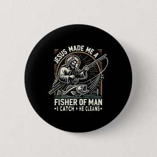 Jesus Made Me A Fisher Of Man Shirt Fishing Bible  6 Cm Round Badge