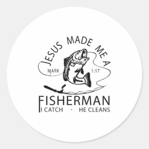 Jesus Made Me A Fisherman Cat He Cleans Faith Chri Classic Round Sticker