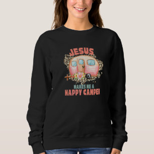 Jesus Makes Me A Happy Camper Camping Leopard Flow Sweatshirt