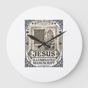 Jesus Manuscript Jesus Christian Faith Vintage Large Clock