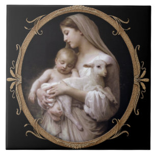 JESUS, MARY AND THE LAMB. TILE