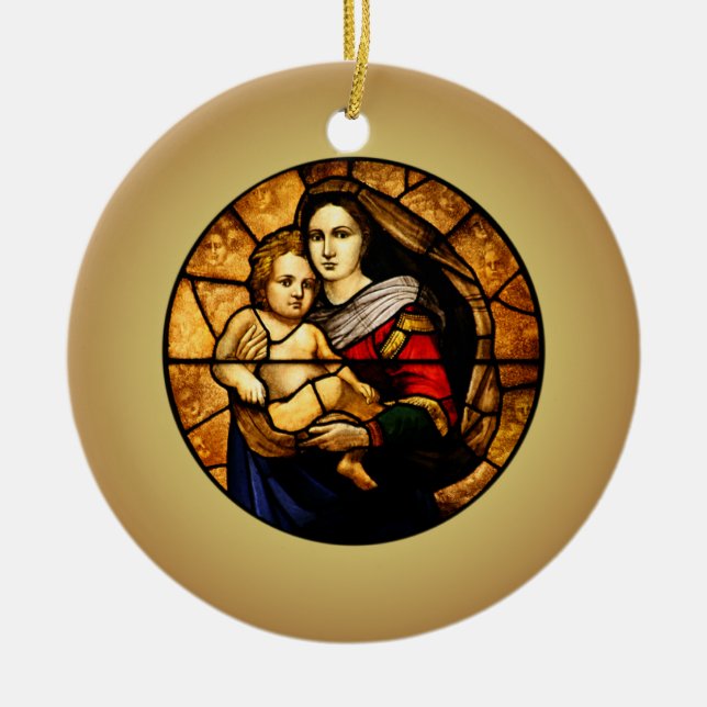 Jesus ~ Mary ~ Stained Glass Panel ~  Ceramic Tree Decoration (Front)