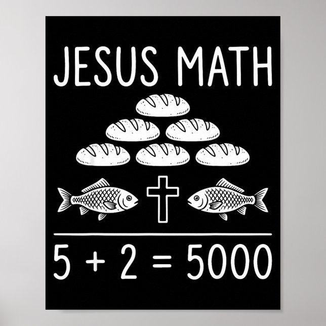 Jesus math 2 fishes 5 breads feeds the 5000 bible poster (Front)