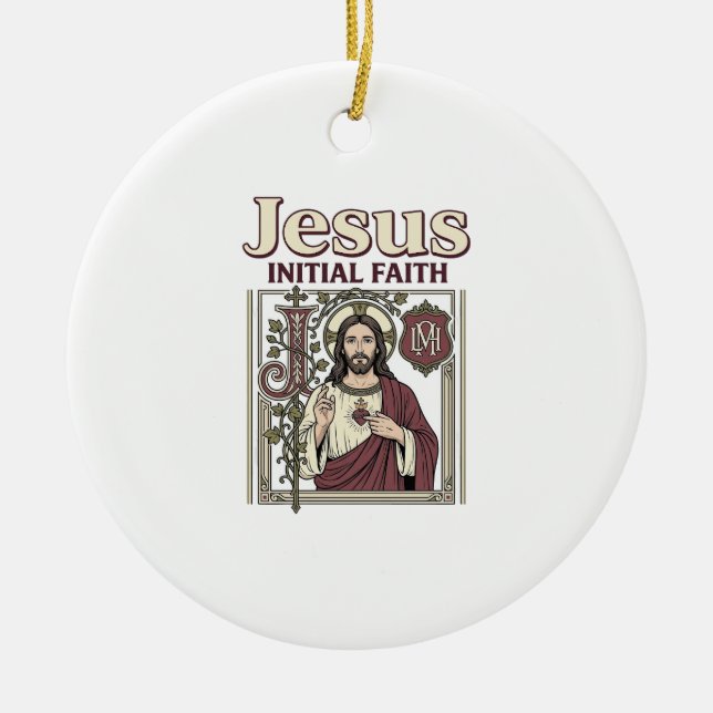 Jesus Monogram Initial Faith Jesus Monogram Initia Ceramic Tree Decoration (Front)