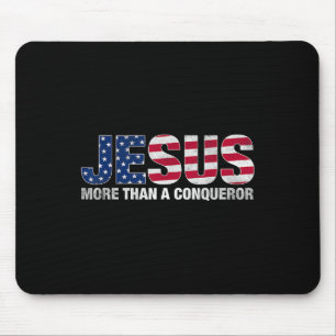 Jesus More Than A Conqueror American Flag Design Mouse Pad