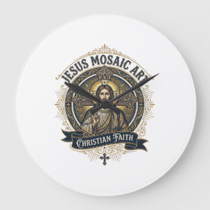 Jesus Mosaic Art Jesus Mosaic Art Christian Faith  Large Clock