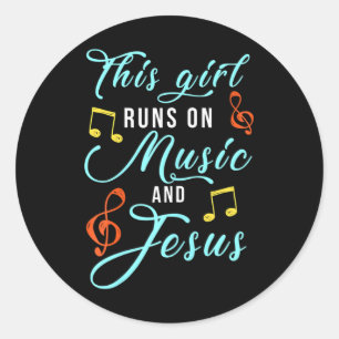 Jesus & Music Christian Musical Theme Girl Classic Round Sticker
