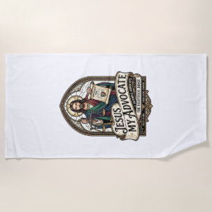 Jesus My Advocate Jesus Courtroom Advocate Christi Beach Towel