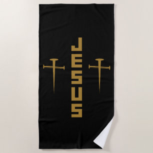 JESUS Nail Cross Christian Faith For Believers GLD Beach Towel