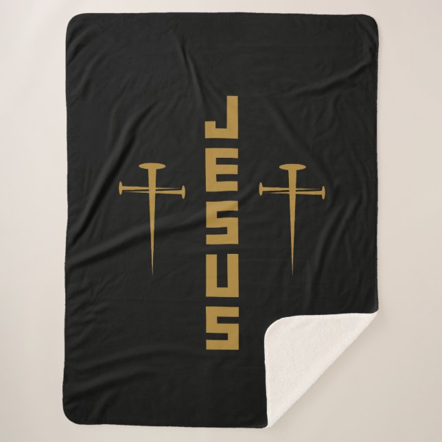 JESUS Nail Cross Christian Faith For Believers GLD Sherpa Blanket (Front)