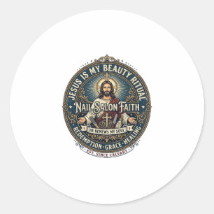 Jesus Nail Tech Nail Artist T-Shirt Inspirational Classic Round Sticker