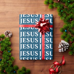 JESUS Name Pattern. Classic. Blue & White. Modern Wrapping Paper