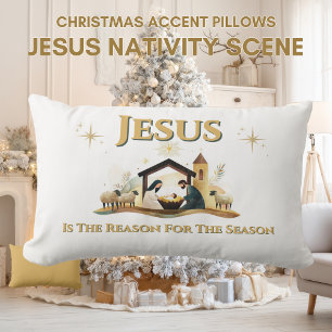 Jesus Nativity Christmas Accent Pillow Gold