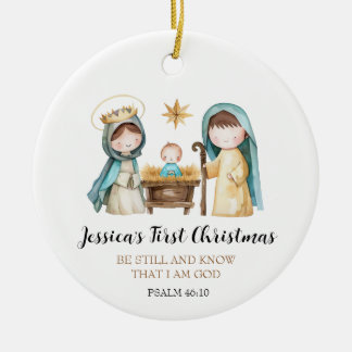 Jesus Nativity Scene Bible Verse First Christmas Ceramic Tree Decoration