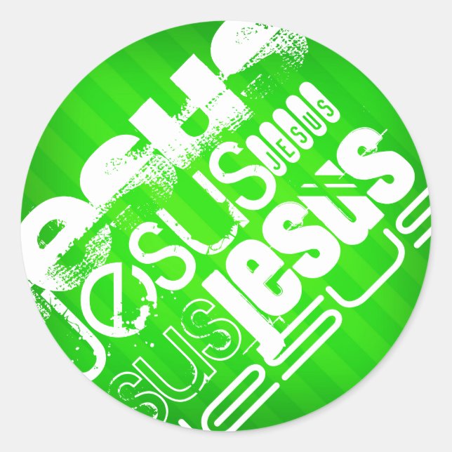 Jesus; Neon Green Stripes Classic Round Sticker (Front)