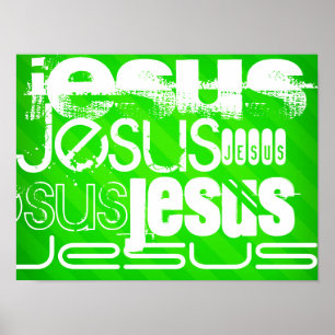 Jesus; Neon Green Stripes Poster