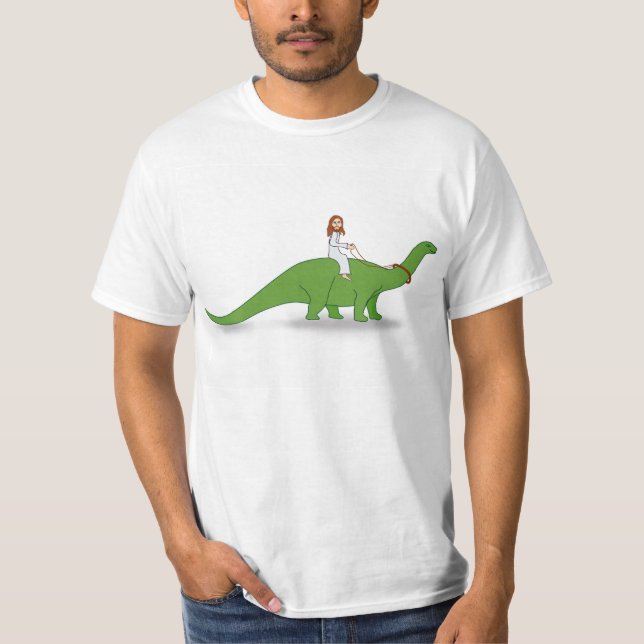 Jesus on a Brontosaurus T-Shirt (Front)