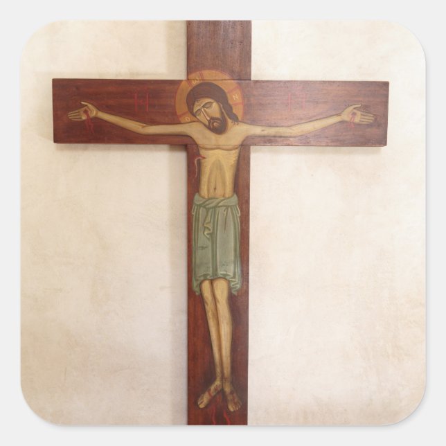 Jesus On The Cross Art Square Sticker (Front)