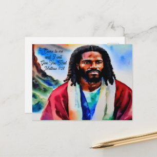 Jesus on the Mountain Top Watercolor Postcard