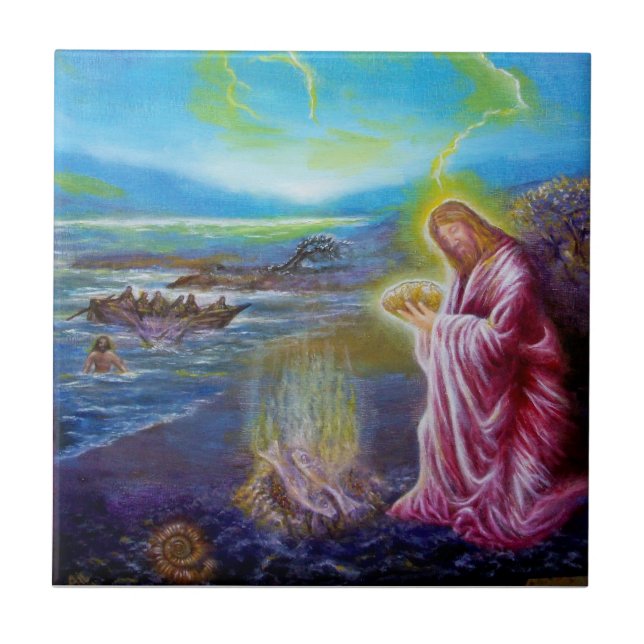 JESUS ON THE SEASHORE ,St John 21 Tile (Front)